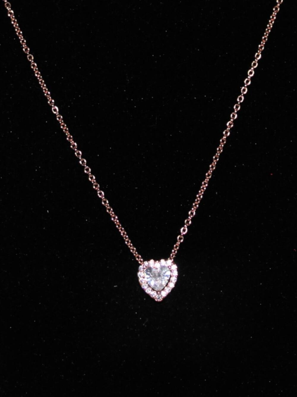 Pandora Sparkling Heart Collier Necklace in Rose Gold Women's Heart Necklace